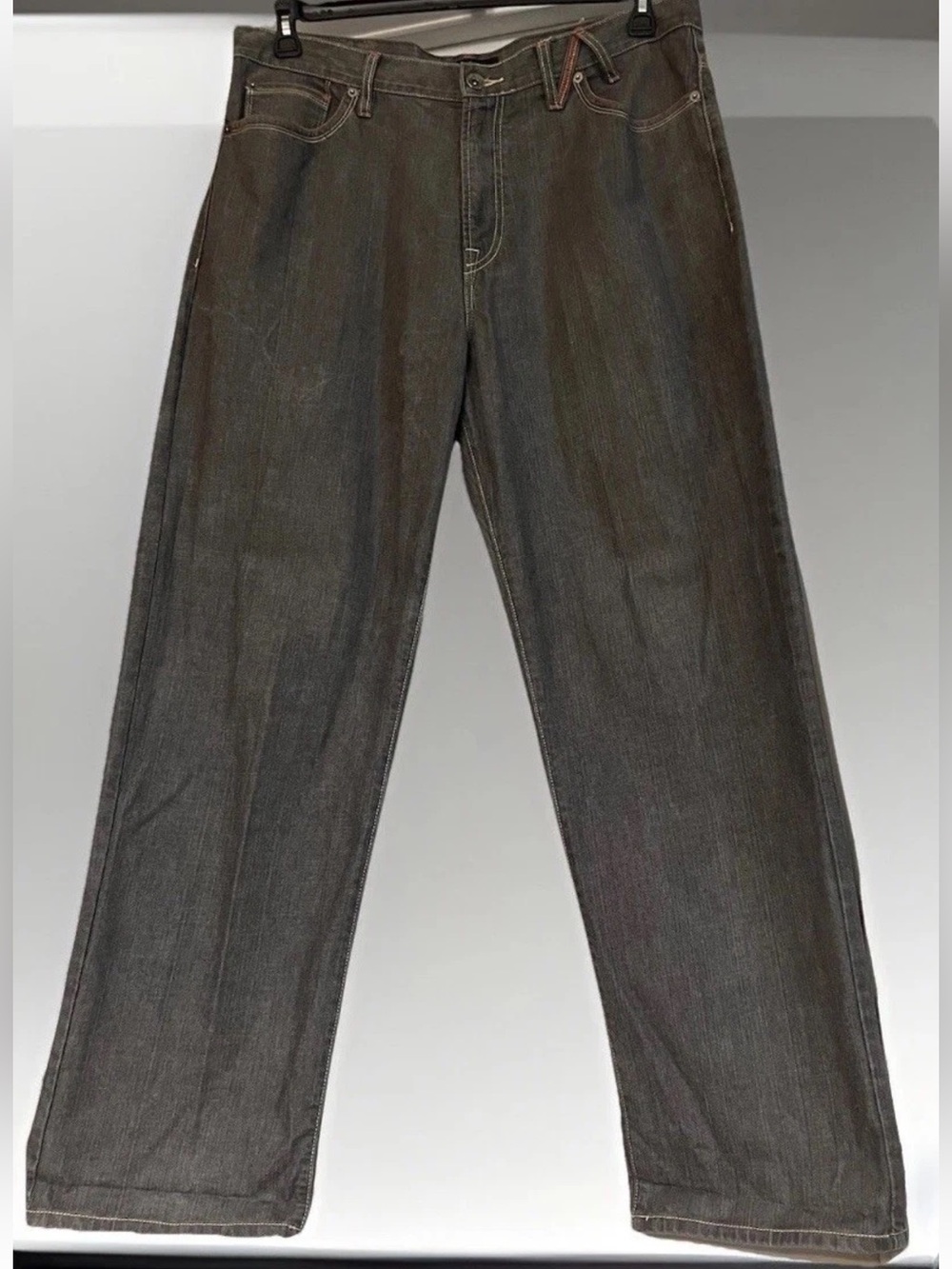 Y2K Baggy Straight Leg Jeans Denim Men 38 Hipster  Gray Colored Stitch Sean John